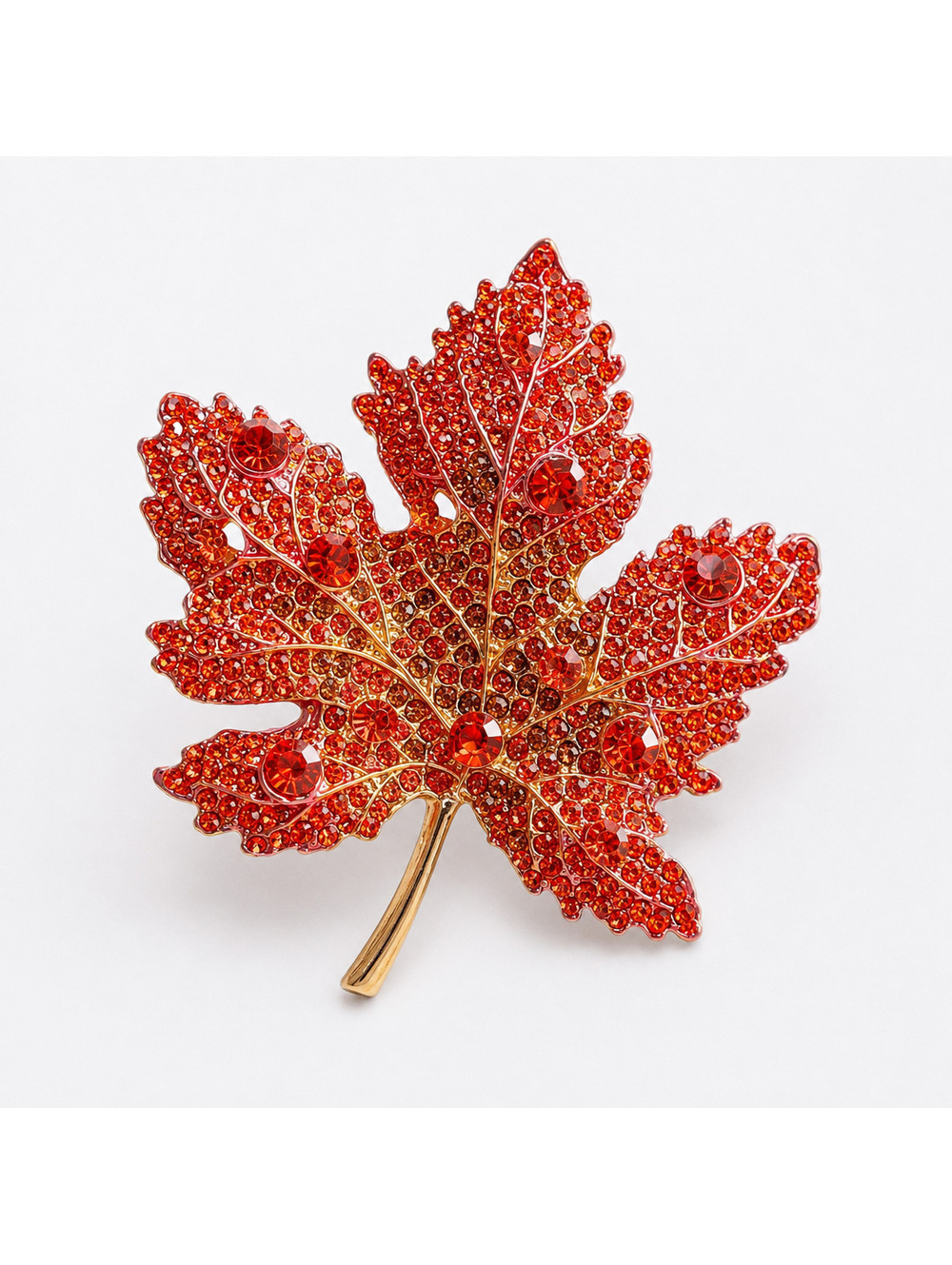 Red Rhinestone Maple Leaf Brooch Pin - Picture 2 of 4